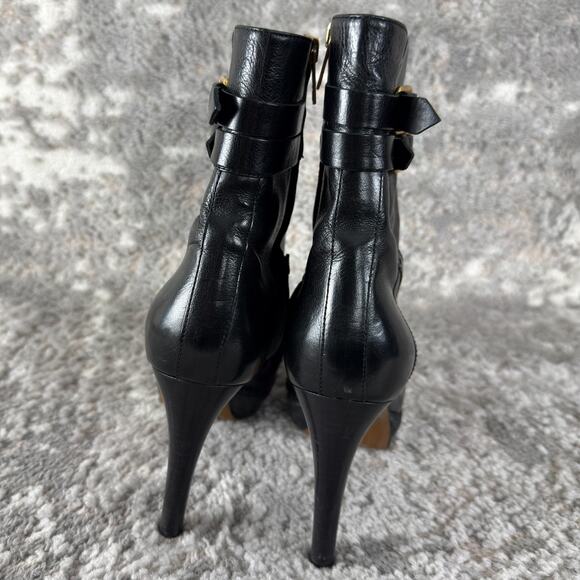 BURBERRY Size 39EU 9US Black Leather Brogue Manners 100 Platform Boots Buckle - Picture 4 of 8